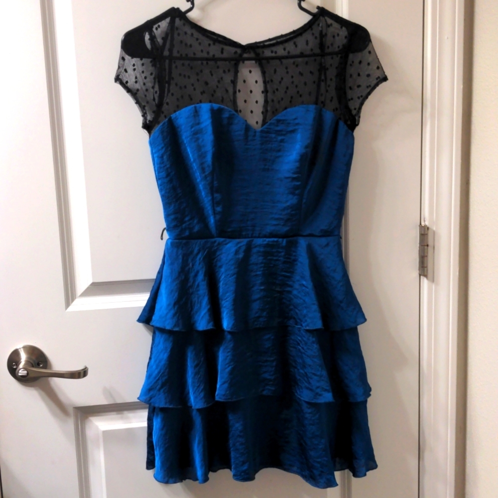 Peplum Semi-Formal Sweetheart Mini Dress B Darlin 4 Sapphire Blue VTG Keyhole